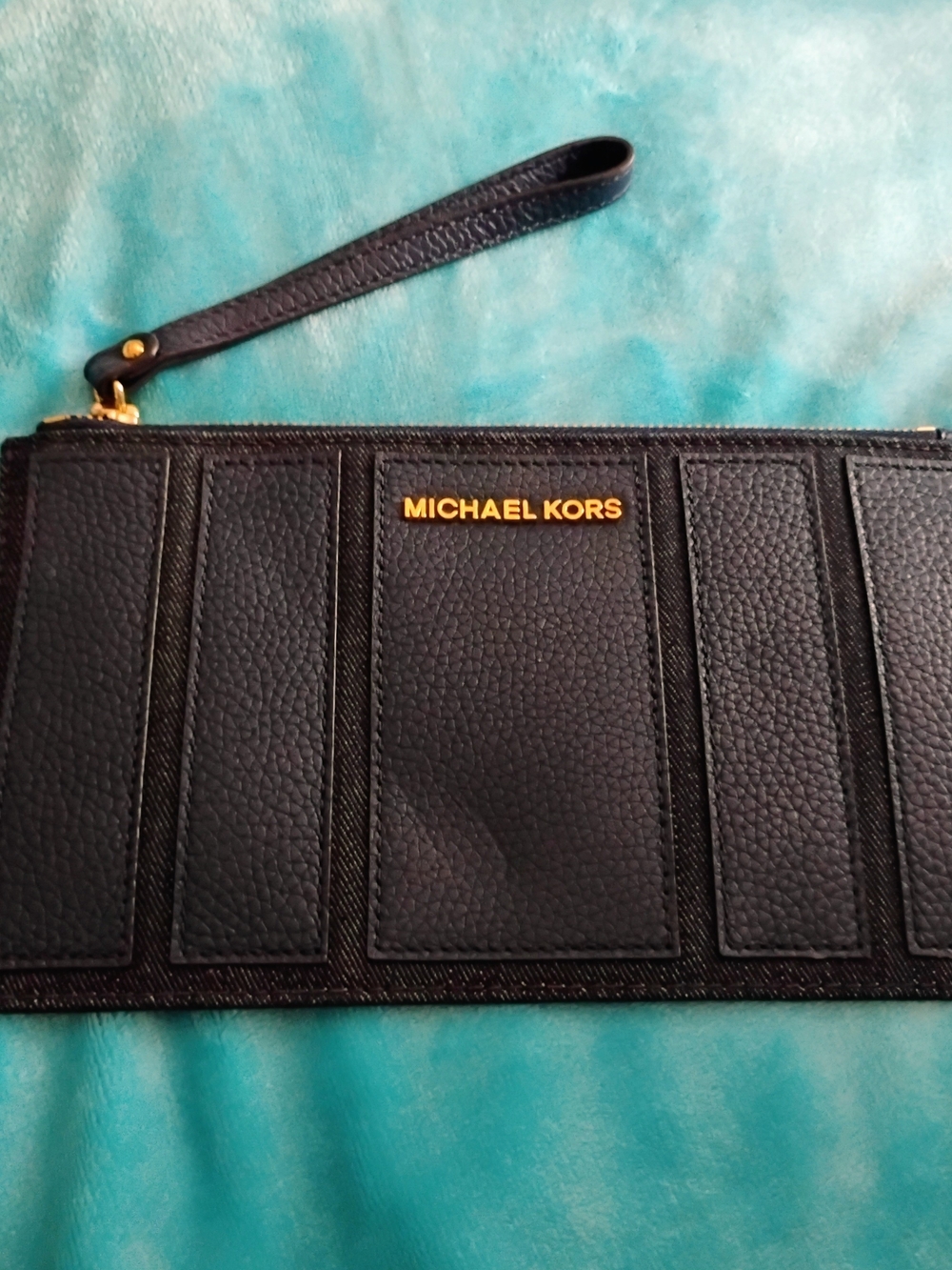 Michael Kors Navy Blue Leather Wristlet Clutch Pouch